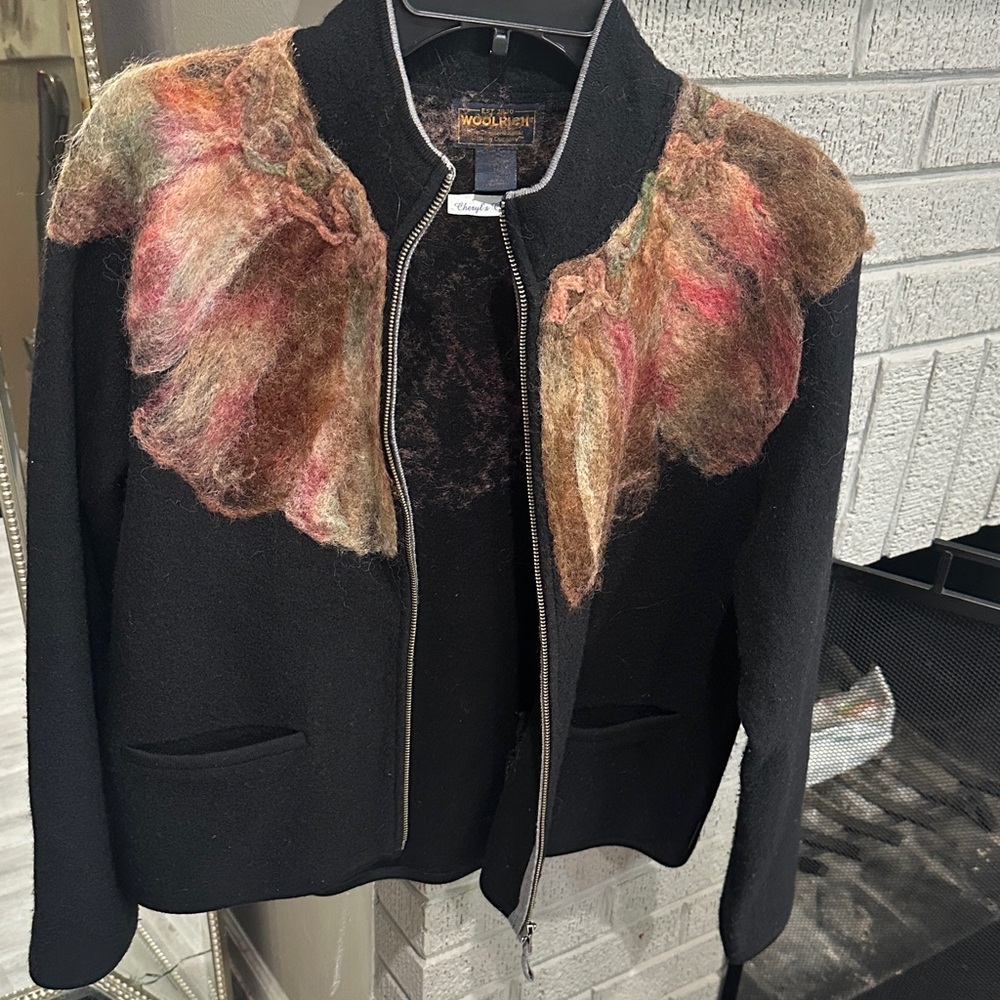 Woolrich Women's Black Bomber Jacket with Artistic Accents